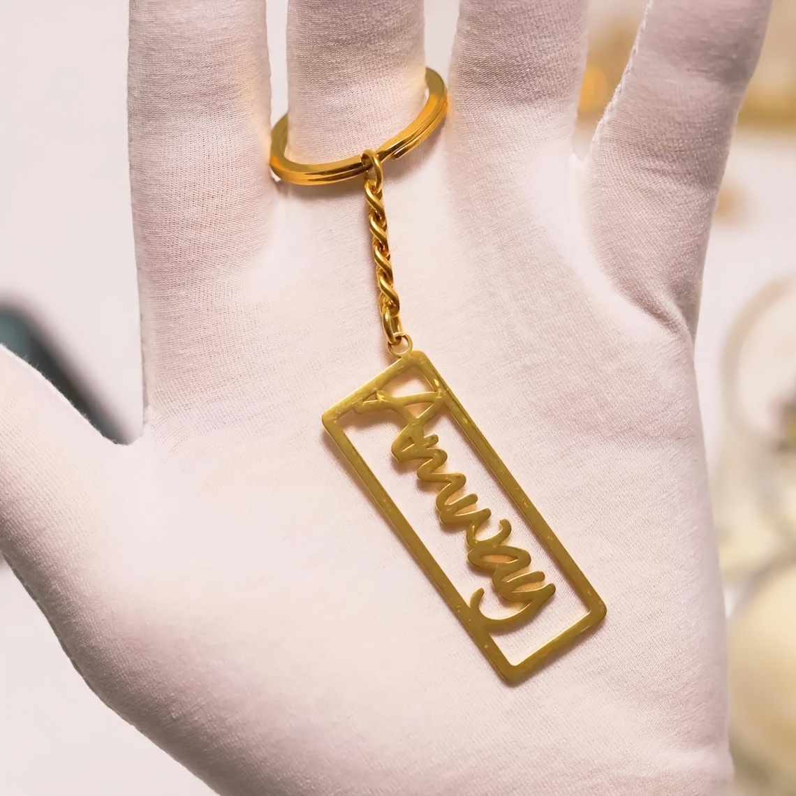 Personalized Long Rectangular Name Keychain with Heart Charm